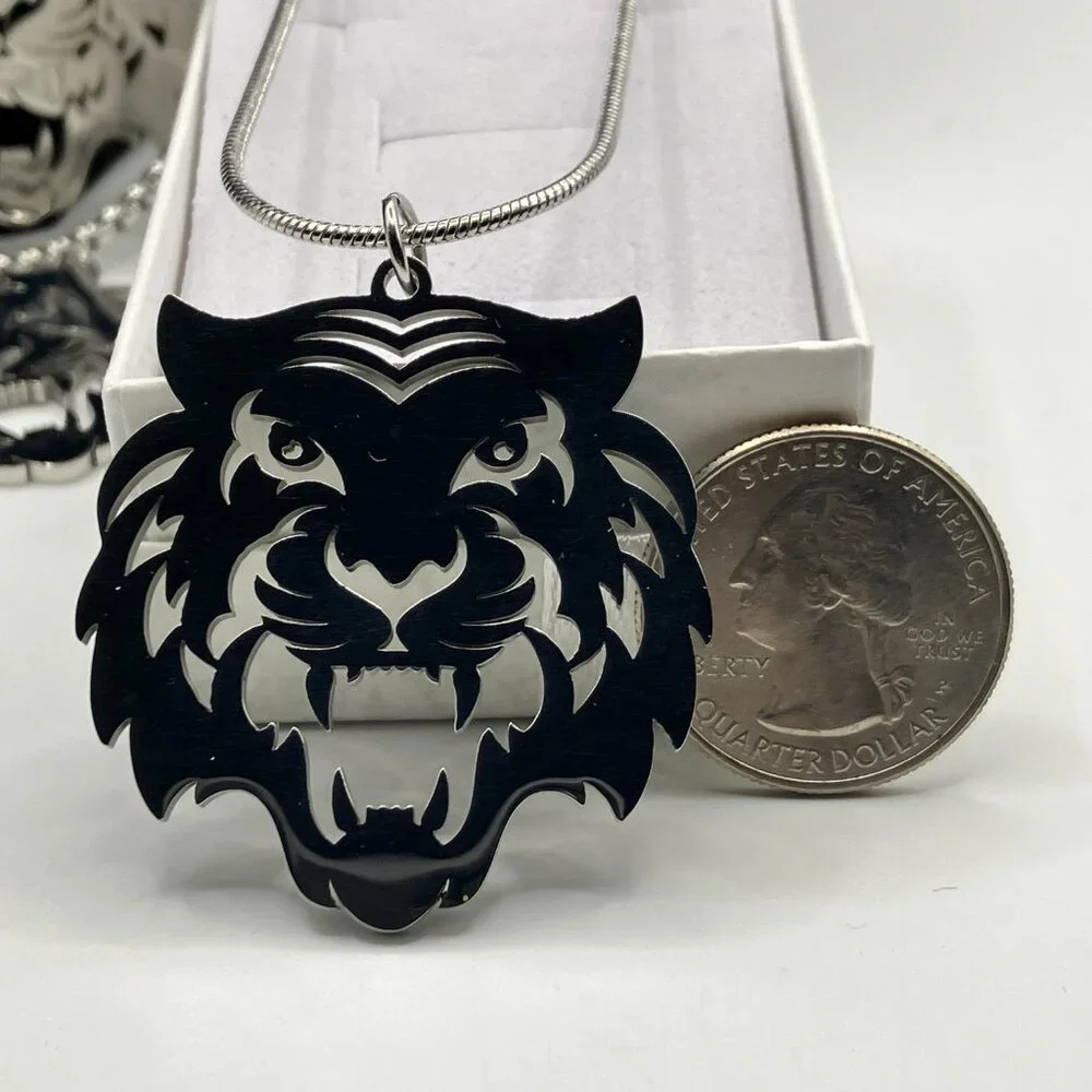 Stainless Steel Tiger Pendant Necklace Laser Cut Pendant + Choice of Chain